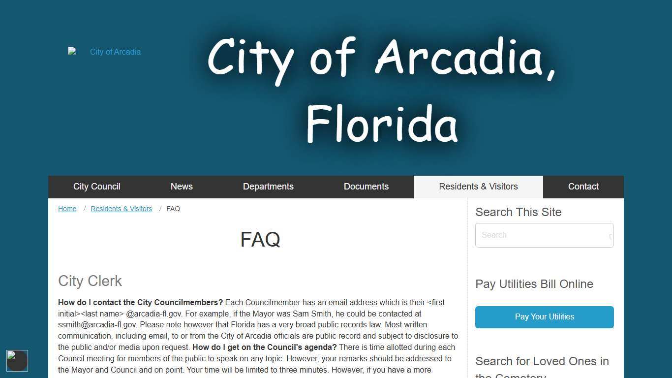 FAQ – City of Arcadia