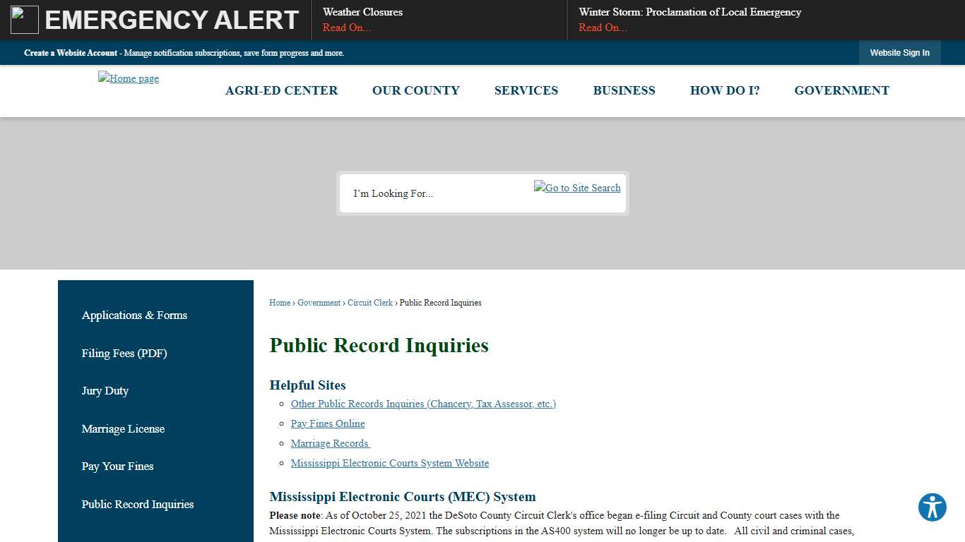 Public Record Inquiries DeSoto County, MS - Official Website