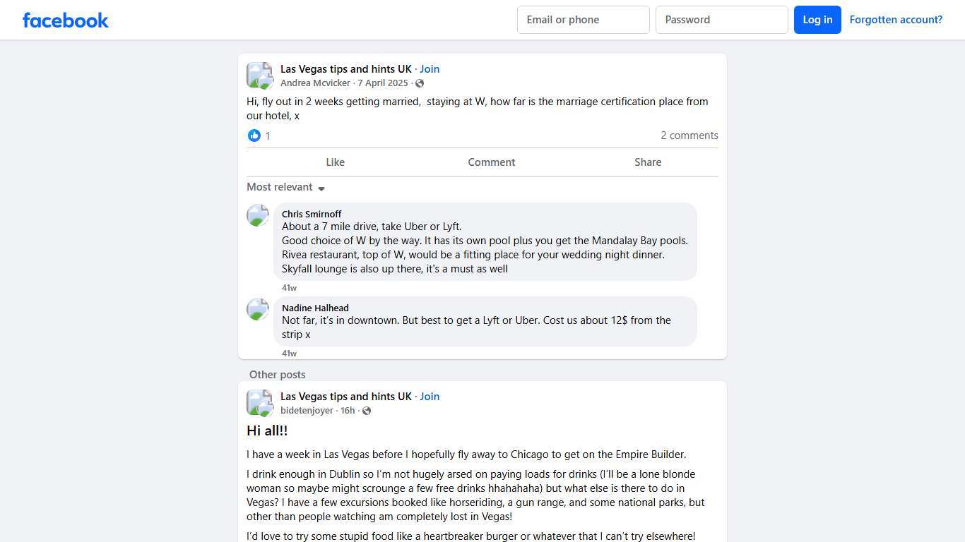 Las Vegas tips and hints UK Hi, fly out in 2 weeks getting married, staying at W, how far is the marriage certification place from our hotel, x Facebook